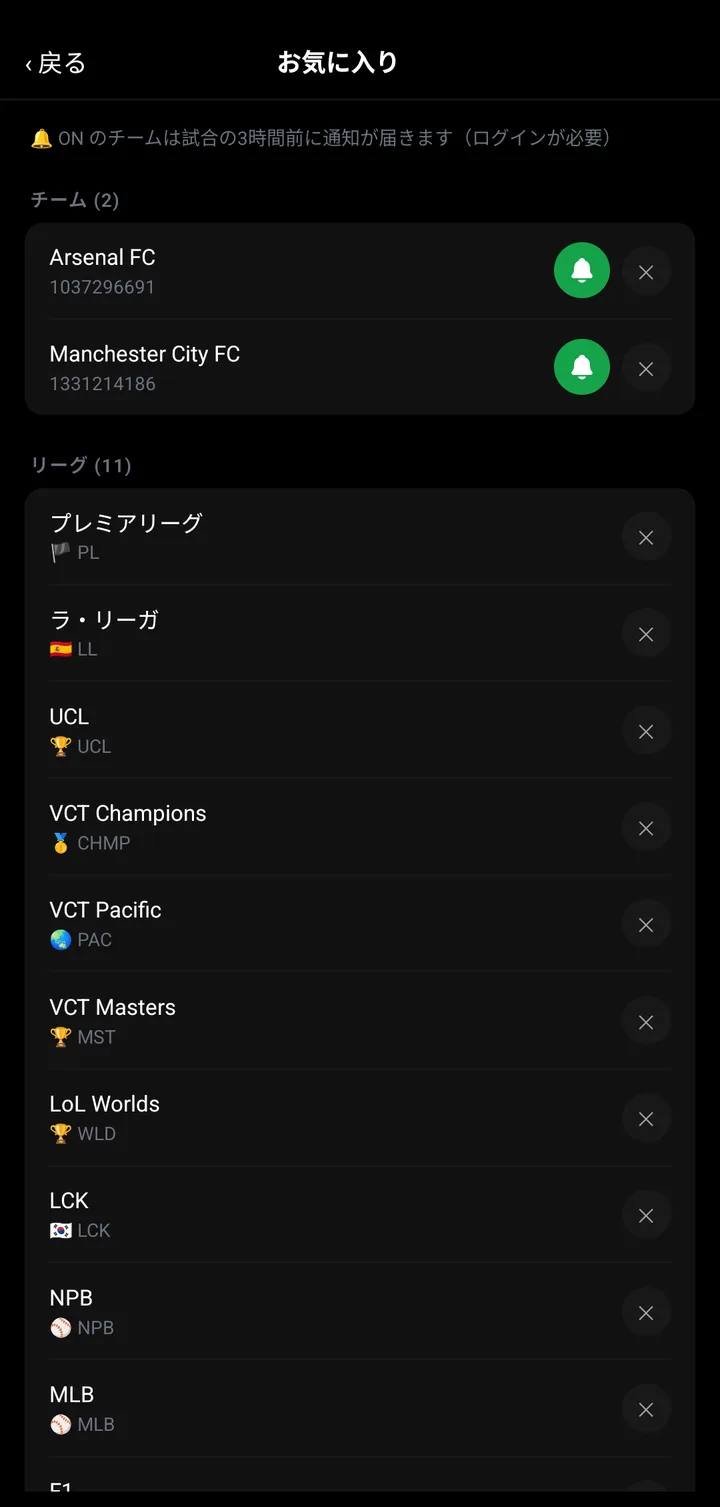 Per-team notification toggles